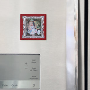 Imán Foto del bebé personalizado en marco fancy Silver