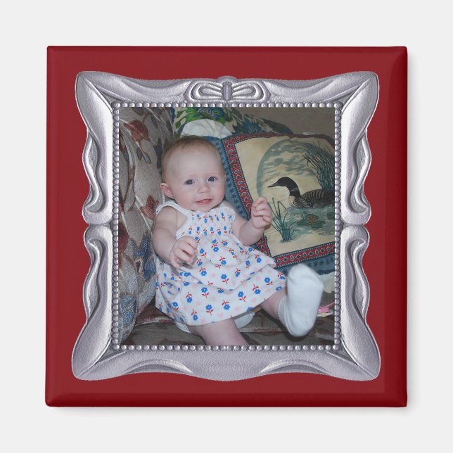 Imán Foto del bebé personalizado en marco fancy Silver  (Frente)