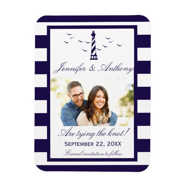 Imán Foto del Boda del faro náutico Save the Date (Vertical)