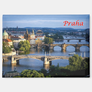 Imán Foto del paisaje urbano y puentes famosos de Praga