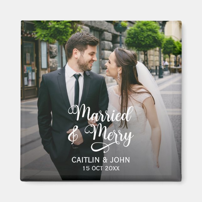 Imán Foto del primer Navidad de recién casados casados  (Frente)