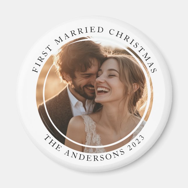Imán Foto del primer Personalizado de Navidades casados (Frente)