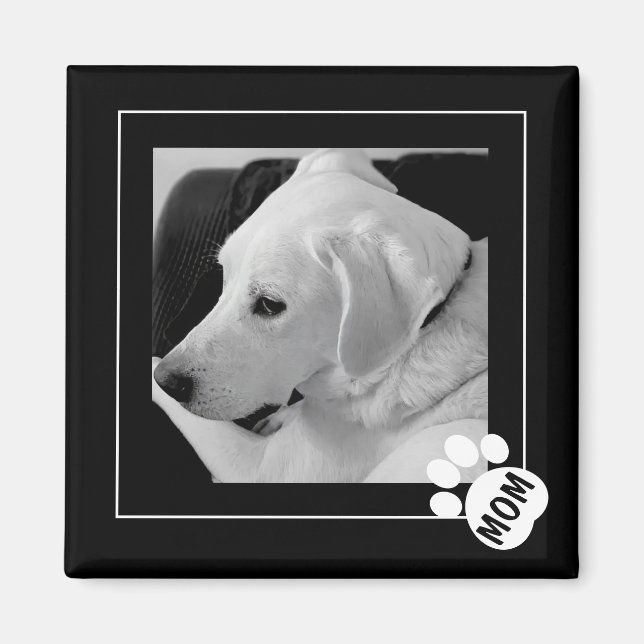 Imán Foto en blanco y negro de Cute Dog Mom Paw (Frente)