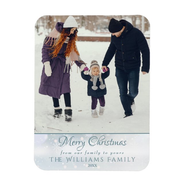 Imán Foto Feliz Navidad Elegante Escarcha de Invierno (Vertical)