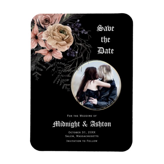 Imán Foto Gothic Moody Floral Guardar la fecha (Vertical)