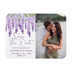 Imán Foto Guardar la fecha Boda de Wisteria de acuarela