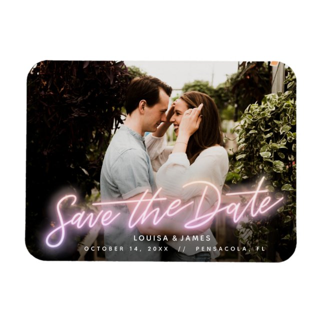 Imán Foto horizontal Neon Save the Date Magnet (Horizontal)