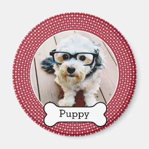 Imán Foto mascota con Hueso de perro - puntos rojos de