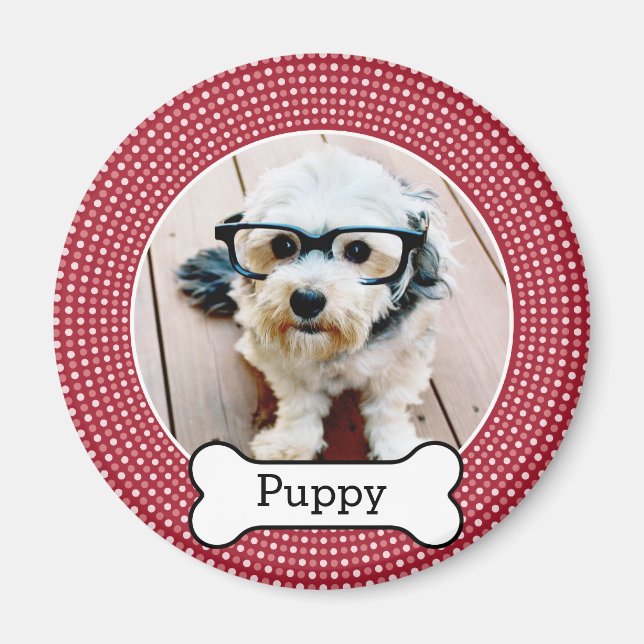 Imán Foto mascota con Hueso de perro - puntos rojos de  (Frente)