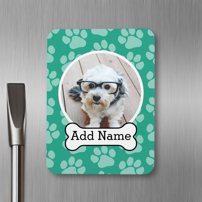 Imán Foto mascota con tinta de perro y pinturas verdes (Personalized pet magnet)