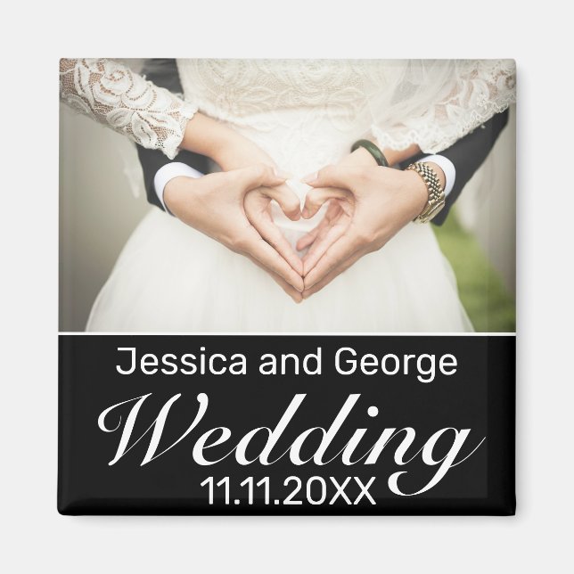 Imán Foto Minimalista moderna de Boda negro blanco (Frente)