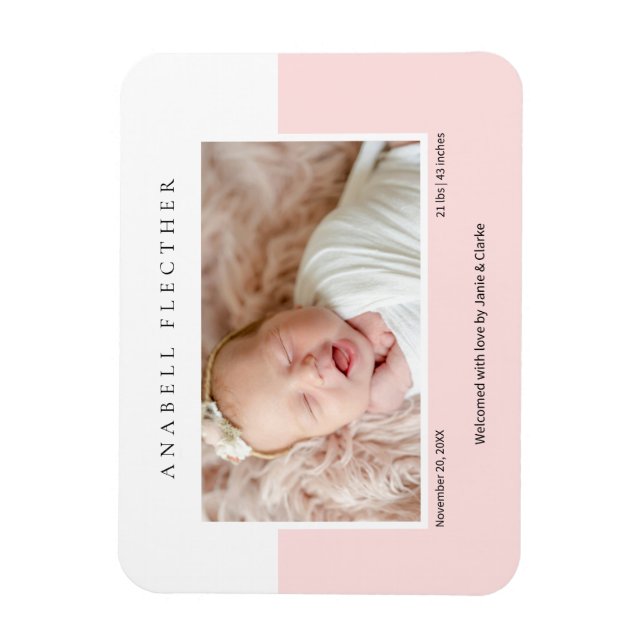 Imán Foto moderna de bebé niña rosa (Vertical)
