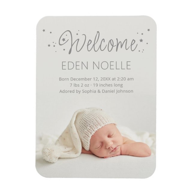 Imán Foto moderna de Invitación de bebé en Gris Stardus (Vertical)