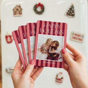 Imán Foto moderna de Navidad con rayas rosadas y borgoñ