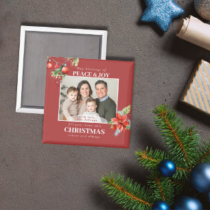 Imán Foto moderna de Navidad de familia roja