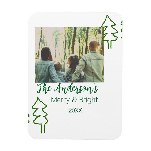 Imán Foto moderna del árbol de Navidad verde de nombre  (Vertical)