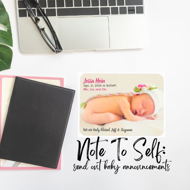 Imán Foto moderna Nombra de bebé Nacimiento Estadística (Baby Photo Birth Announcement Magnets)