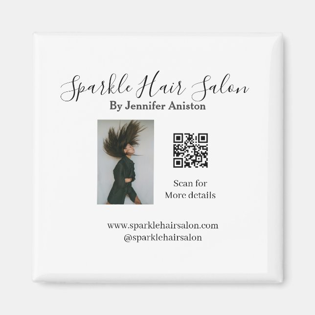 Imán Foto moderna peluquería pequeña empresa código QR (Frente)