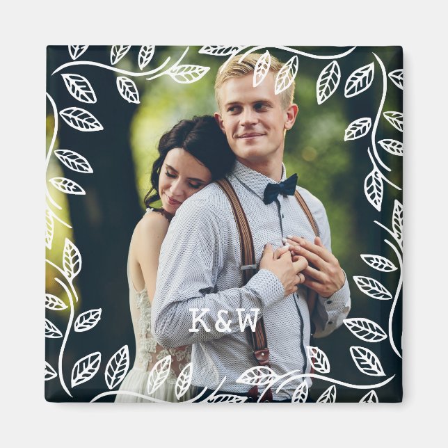 Imán Foto Monogramada de marco de hojas delgadas (Frente)