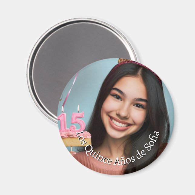 Imán Foto Nombre Fiesta de Quince Años (Anverso/Reverso)