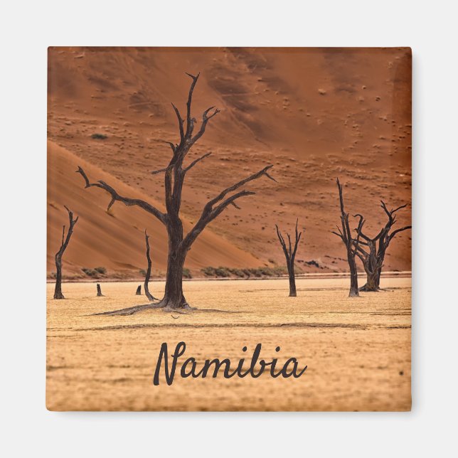 Imán Foto paisajística de Namibia muerta con texto (Frente)