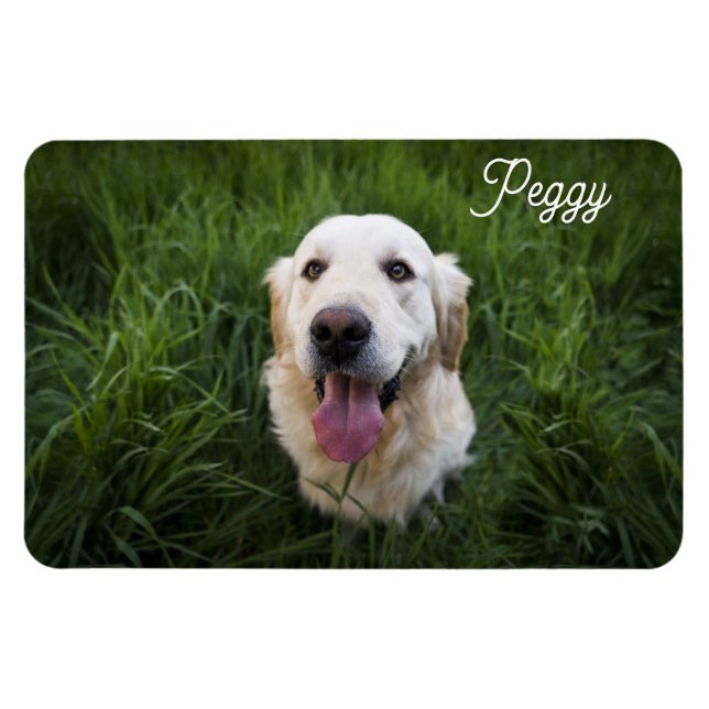 Imán Foto Perro Añadir nombre Mascota fácil de plantill (Horizontal)