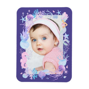 Imán Foto Personalizada Bebé Niña Sirenita Púrpura