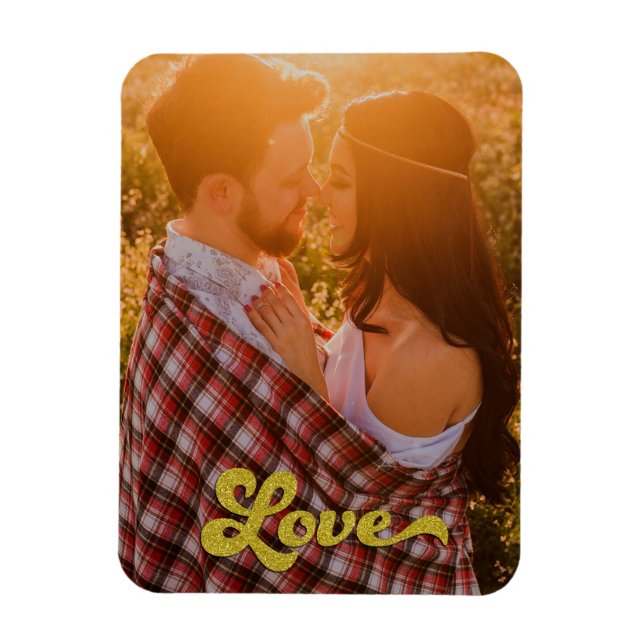 Imán Foto personalizada con amor dorado (Vertical)