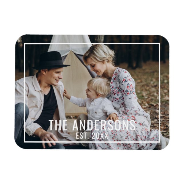 Imán Foto personalizada con apellido y año de estableci (Horizontal)