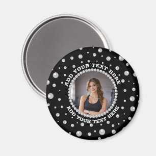 Imán Foto personalizada con círculo de perlas sobre neg