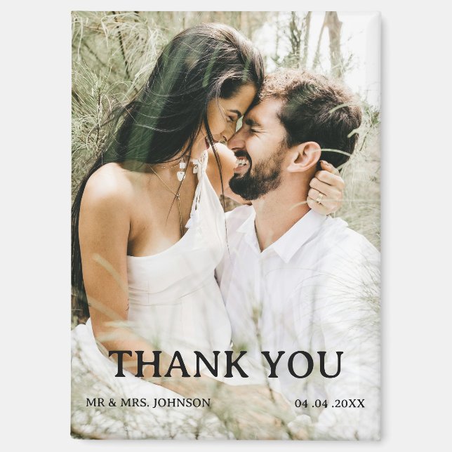 Imán Foto Personalizada de Agradecimiento de Boda (Anverso)