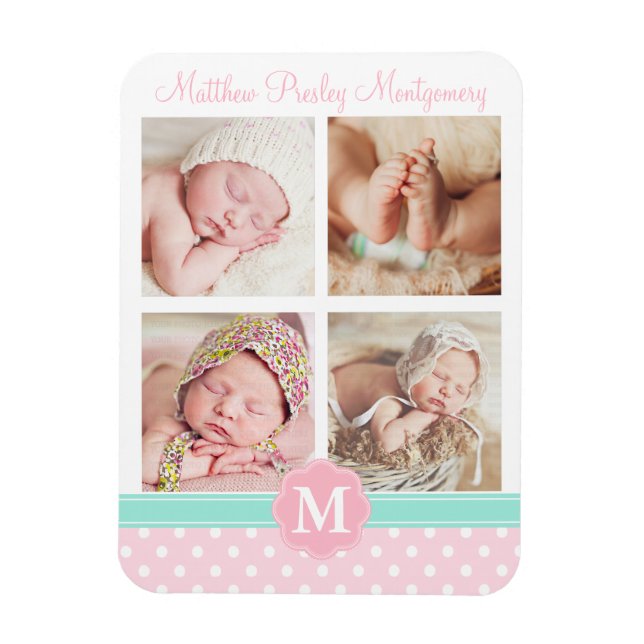 Imán Foto personalizada de Baby Girl Pink Birbe Keepsak (Vertical)