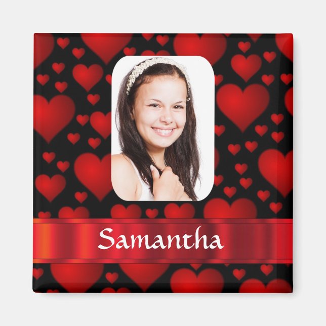 Imán Foto personalizada de corazón rojo (Frente)