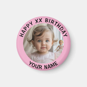 Imán Foto personalizada de cumpleaños feliz con nombre