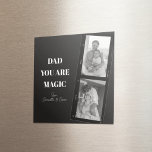 Imán Foto Personalizada De Dos Padres De "Papá Eres Mág<br><div class="desc">¡Celebra la magia de la paternidad con nuestro imán personalizado 'Dad You Are Magic'! Este diseño único presenta un elegante fondo negro, una preciada foto de dos padres y el mensaje más sincero: "Papá, eres magia". Añade un toque especial personalizándolo con los nombres de tus hijos. Este imán de alta...</div>