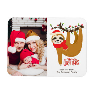 Imán Foto personalizada de Merry Christmas Sloth