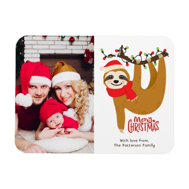 Imán Foto personalizada de Merry Christmas Sloth (Horizontal)