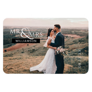 Imán Foto personalizada de Mr. & Mrs Monogram Boda Phot