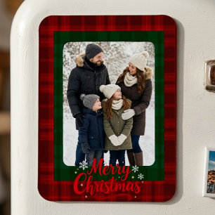 Imán Foto personalizada de Navidad en cuadros rojos y v