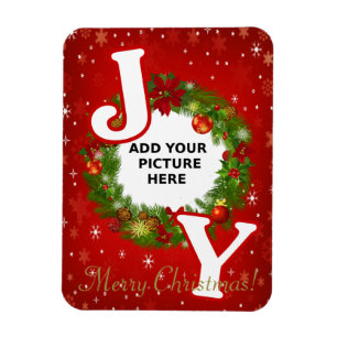 Imán Foto personalizada de Navidad JOY añade tu imagen 