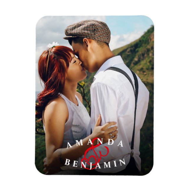 Imán Foto personalizada de pareja moderna (Vertical)