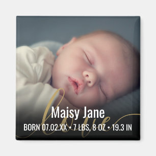 Imán Foto personalizada del bebé Nombre Estadísticas de