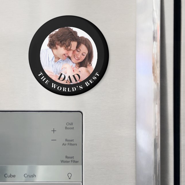 Imán Foto Personalizada en Círculo Negro Mejor Papá (In situ (nevera))