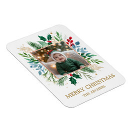 Imán Foto personalizada Feliz Navidad Botánico Acuarela