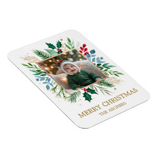 Imán Foto personalizada Feliz Navidad Botánico Acuarela