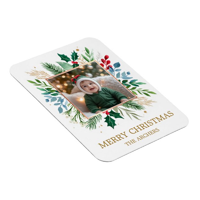 Imán Foto personalizada Feliz Navidad Botánico Acuarela (Lado Derecho)