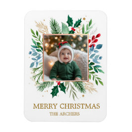 Imán Foto personalizada Feliz Navidad Botánico Acuarela