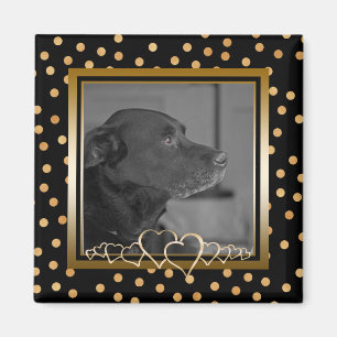Imán Foto personalizada Keepsake Black Gold Polka Dots