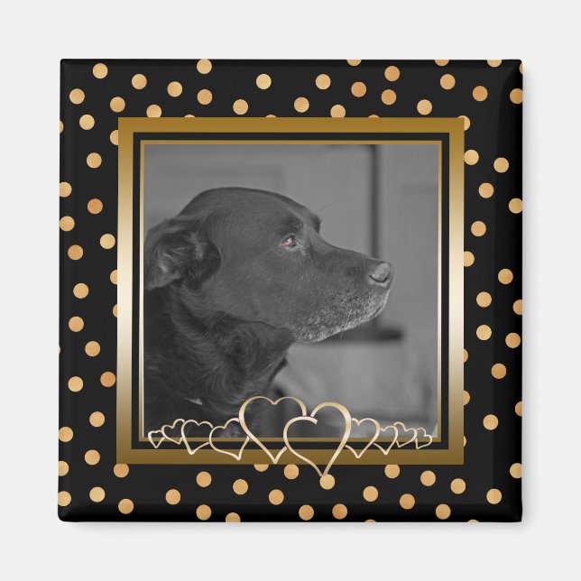 Imán Foto personalizada Keepsake Black Gold Polka Dots (Frente)
