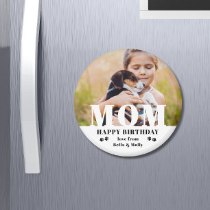 Imán Foto personalizada moderna de Dog Mom Happy Birthd